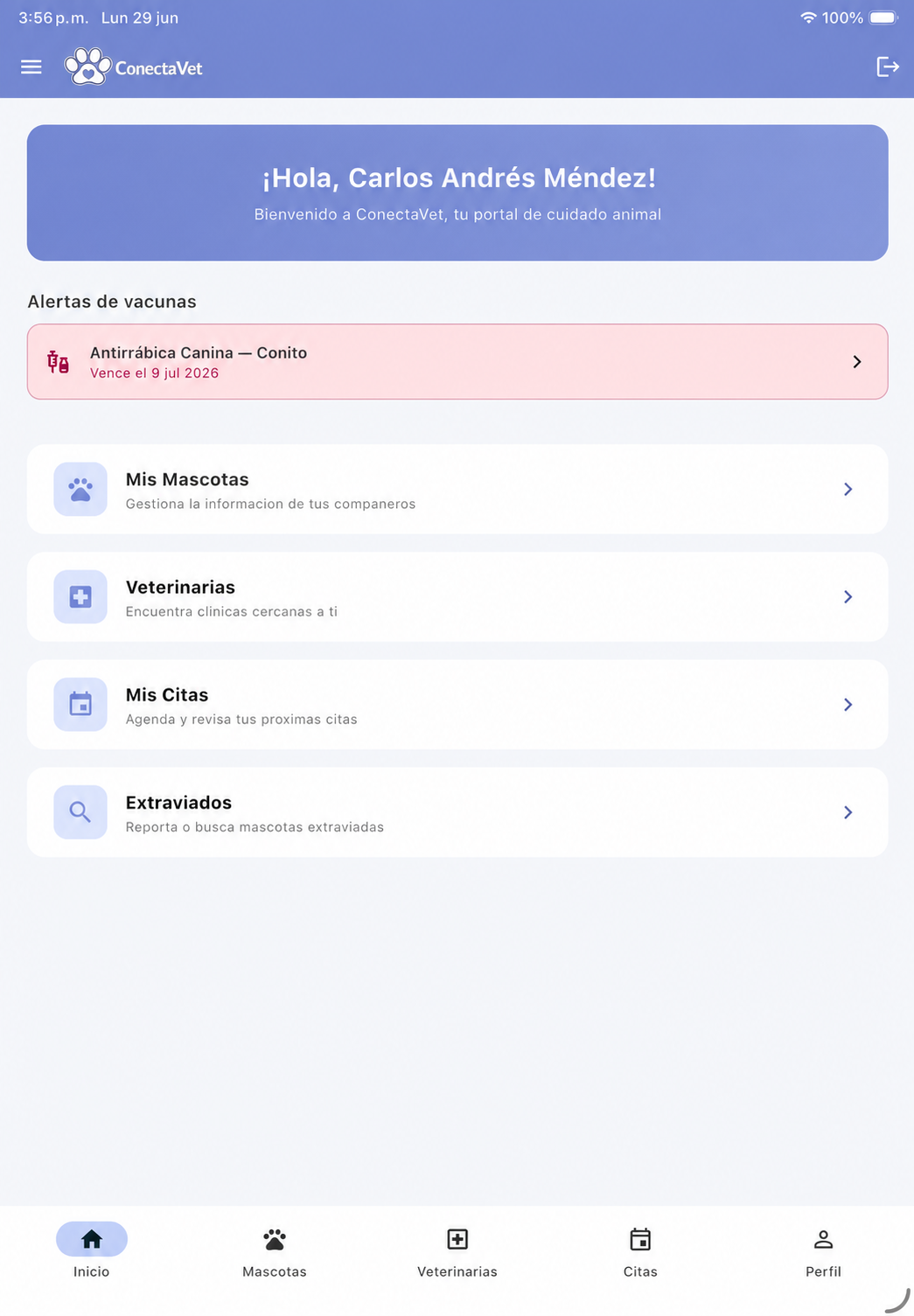 App móvil de clientes ConectaVet